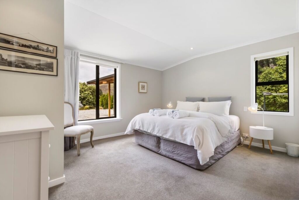 The Cottage visitor accommodation main bedroom Judge & Jury Village Gibbston Valley